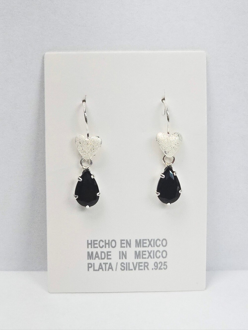 Black Onyx Teardrop Heart Dangle Drop Earrings 925 Sterling Silver Womens 26mm